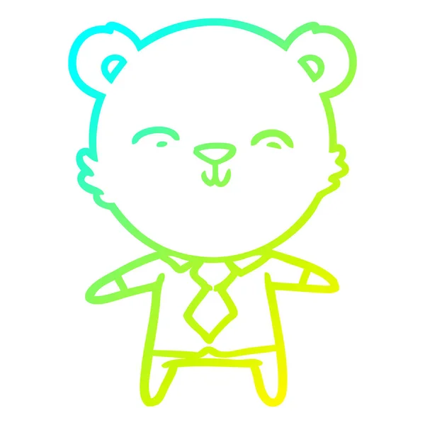 Cold gradient line drawing happy cartoon polar bear office worke — Stock Vector