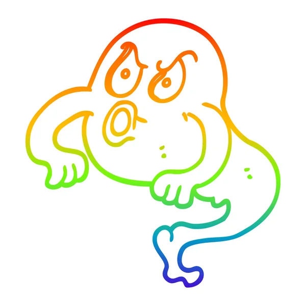 Arco iris gradiente línea dibujo dibujos animados enojado fantasma — Vector de stock