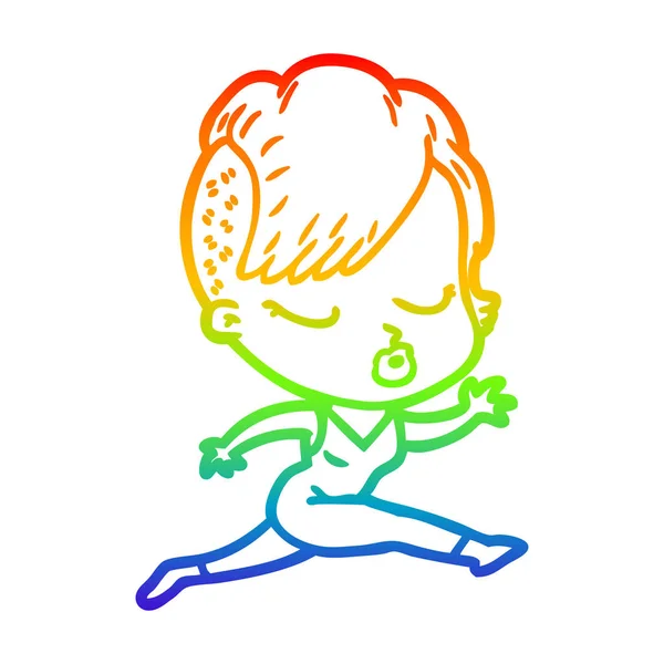 Linea gradiente arcobaleno disegno cartone animato bella ragazza hipster — Vettoriale Stock