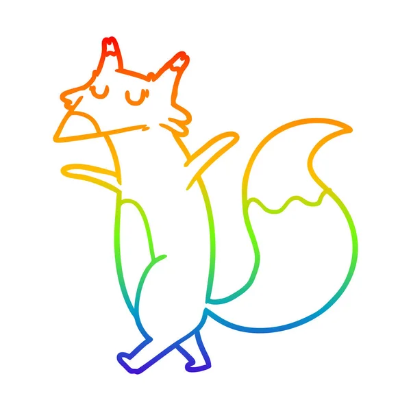 Rainbow gradient ligne dessin dessin animé renard — Image vectorielle