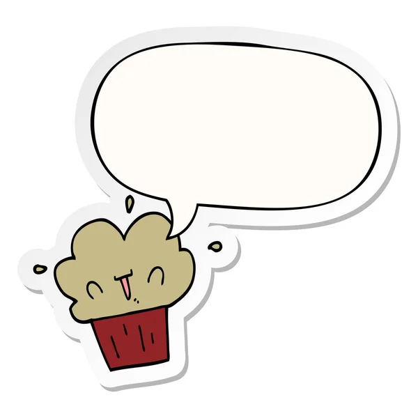Karikatür cupcake ve konuşma kabarcık etiket — Stok Vektör