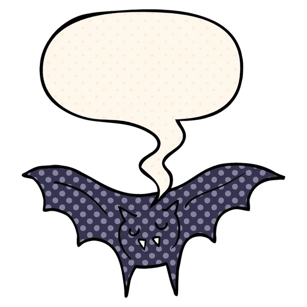 Murciélago vampiro de dibujos animados y burbuja del habla en estilo de cómic — Vector de stock