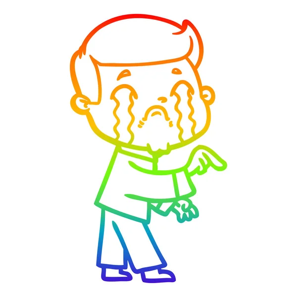 Regenboog gradiënt lijntekening cartoon man huilen — Stockvector