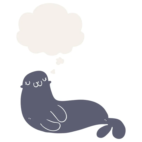 Cute cartoon seal and thought bubble in retro style — Stock Vector