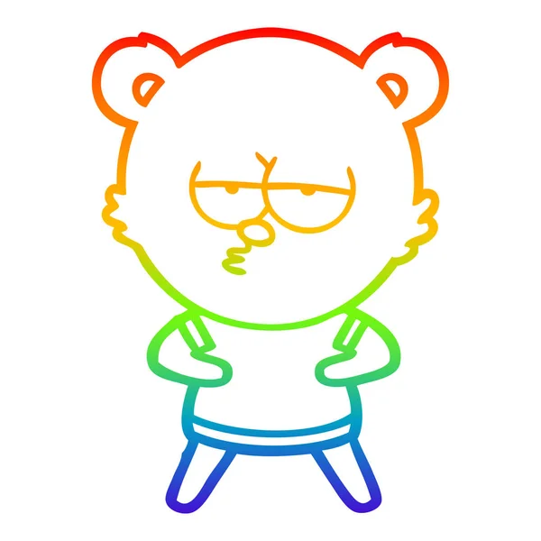 Rainbow gradient line drawing bored polar bear cartoon — Stock Vector