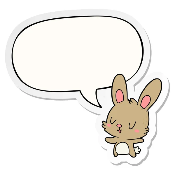 かわいい漫画のウサギとスピーチバブルステッカー — ストックベクタ