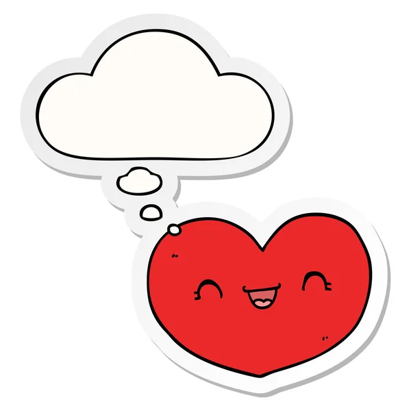 Karikatür aşk kalp ve baskılı bir etiket olarak kabarcık düşünce — Stok Vektör