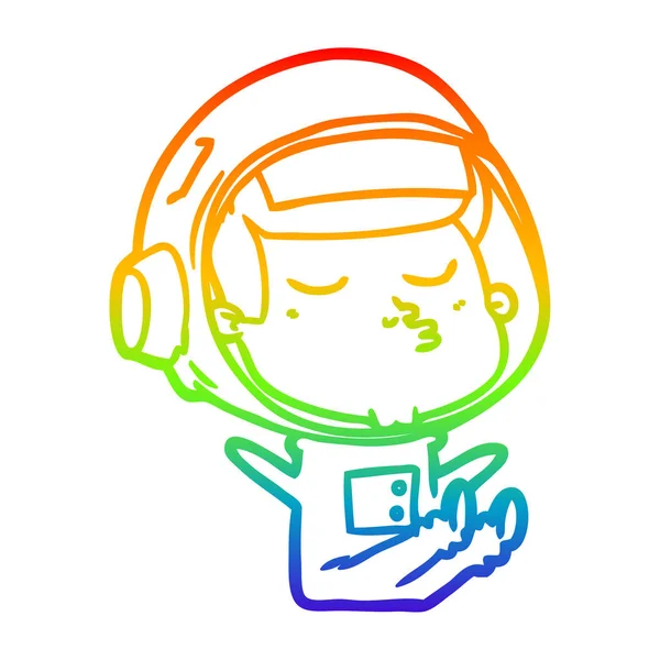 Rainbow gradient linje ritning tecknad säker astronaut — Stock vektor