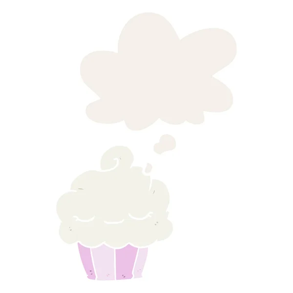 Tecknad cupcake och tankebubbla i retrostil — Stock vektor