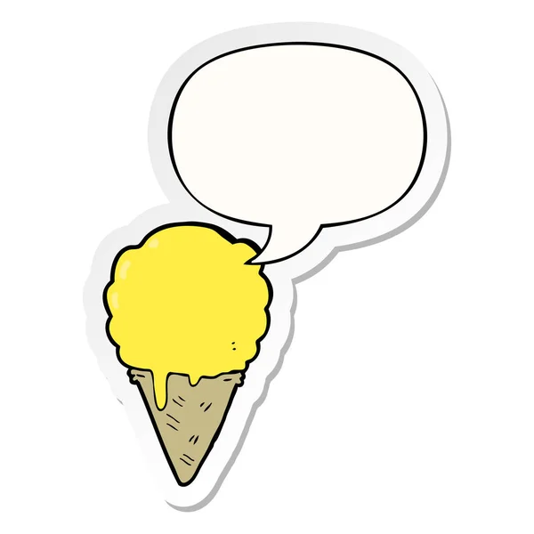 Cartoon ice cream and speech bubble sticker — Stock Vector