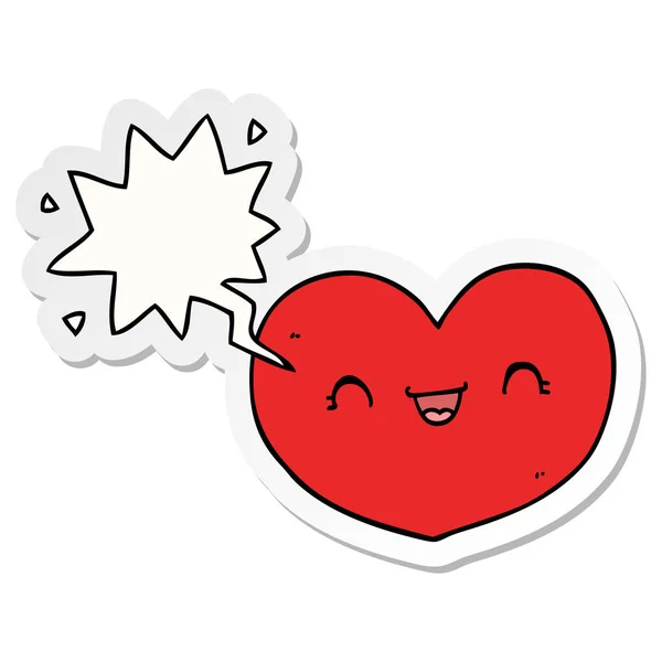 Dibujos animados amor corazón y el habla burbuja pegatina — Vector de stock