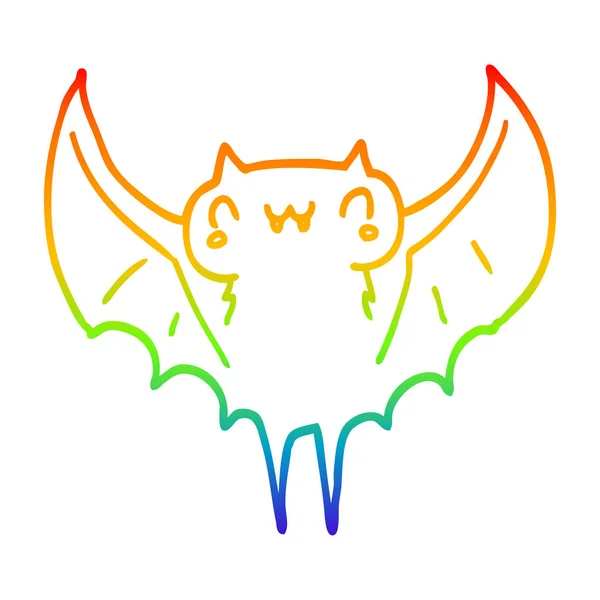 Rainbow gradient line drawing cartoon bat — Stock Vector