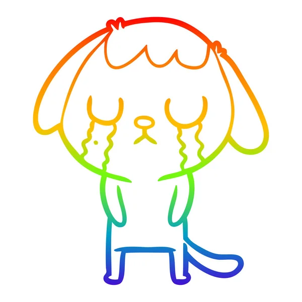 Arco iris gradiente línea dibujo lindo dibujos animados perro llorando — Archivo Imágenes Vectoriales