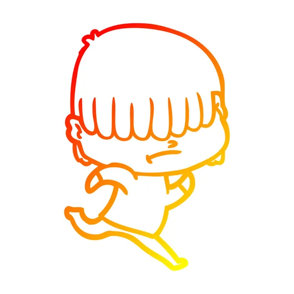 Varm gradient linje ritning tecknad pojke med ovårdat hår — Stock vektor