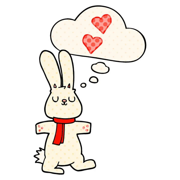 Conejo de dibujos animados en el amor y el pensamiento burbuja en el estilo de cómic — Vector de stock