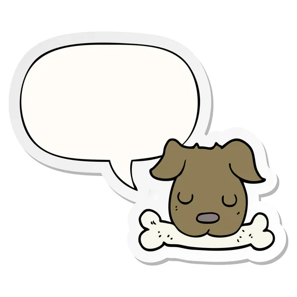 Karikatür köpek ve kemik ve konuşma kabarcık etiket — Stok Vektör