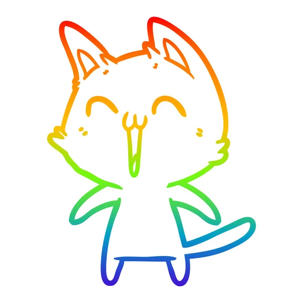 Радужная градиентная линия рисунок счастливый мультяшный кот мяуканье — стоковый вектор