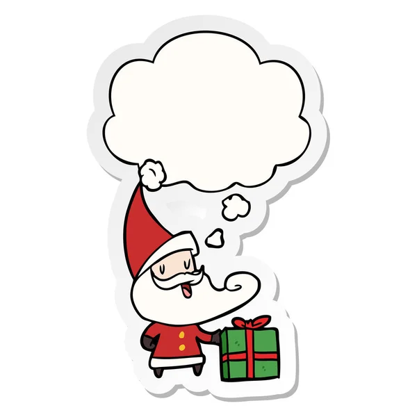Dibujos animados Santa Claus y burbuja de pensamiento como una pegatina impresa — Vector de stock