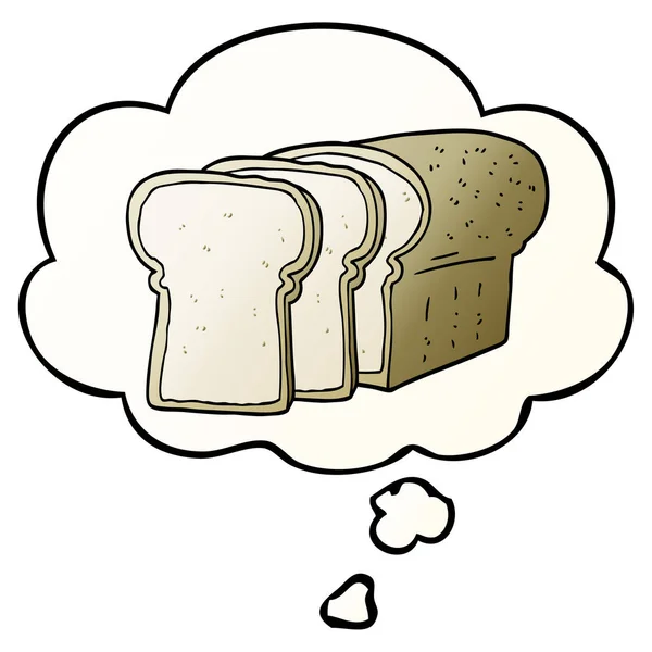 Desenho animado pão fatiado e bolha de pensamento em estilo gradiente suave — Vetor de Stock