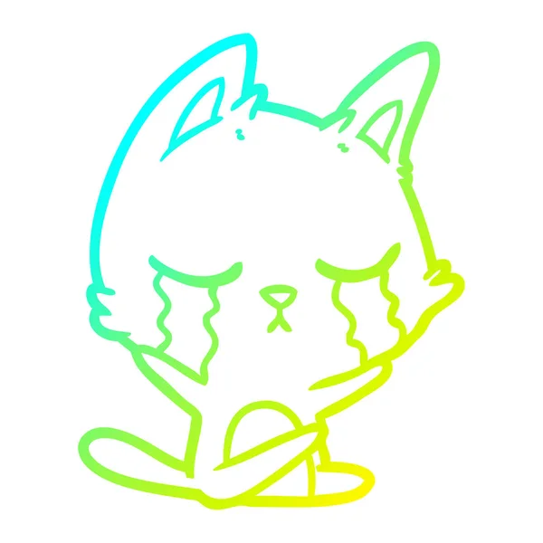 Kalte Gradientenlinie zeichnet weinende Cartoon-Katze — Stockvektor