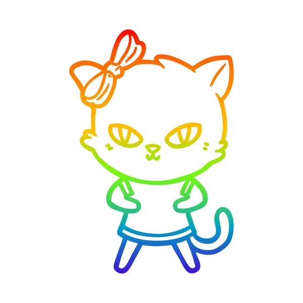 Rainbow gradient ligne dessin mignon dessin animé chat — Image vectorielle