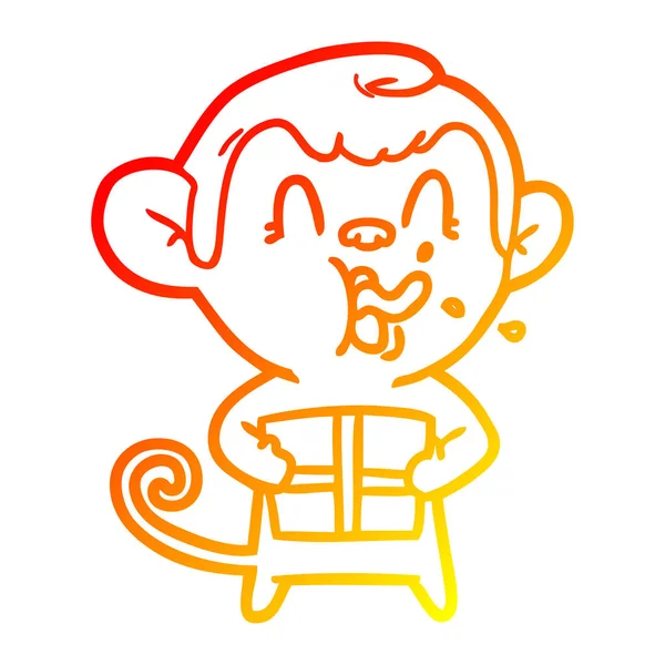 Linha gradiente quente desenho louco dos desenhos animados macaco com natal p — Vetor de Stock