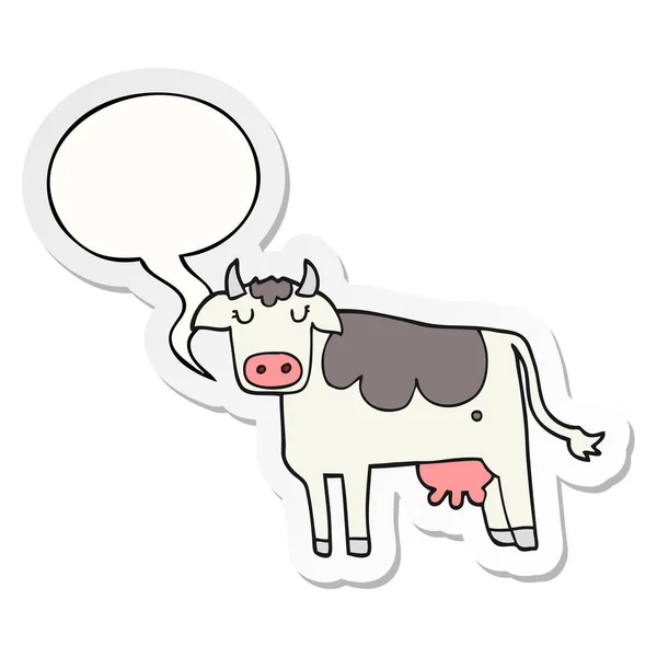 Cartoon cow and speech bubble sticker — Stock Vector