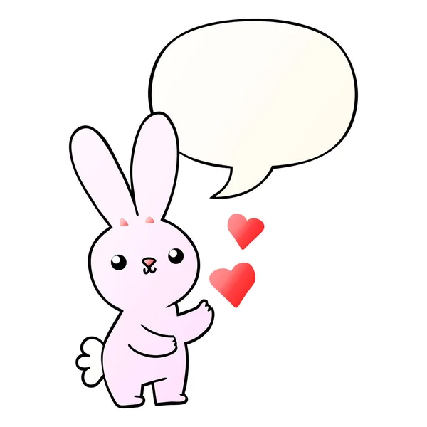 滑らかにかわいい漫画のウサギと愛の心とスピーチバブル — ストックベクタ