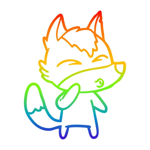 Regenboog gradiënt lijntekening cartoon Wolf fluiten — Stockvector