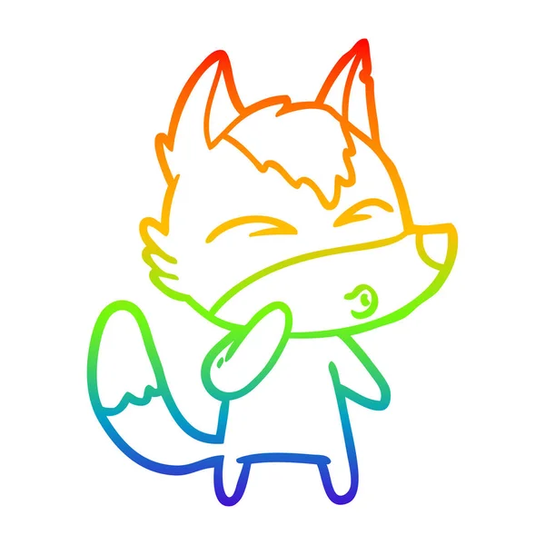 Arco iris gradiente línea dibujo dibujos animados lobo silbido — Vector de stock