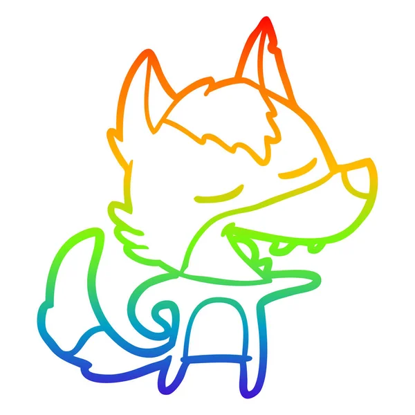 Rainbow gradient ligne dessin dessin animé loup rire — Image vectorielle