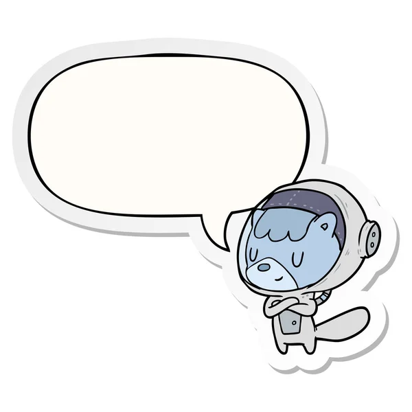 Cartoon cat astronaut animals and speech bubble sticker — Stock Vector