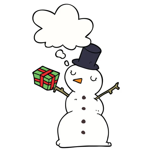Muñeco de nieve de dibujos animados y burbuja de pensamiento — Vector de stock