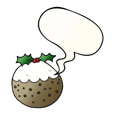 düzgün degrade s karikatür noel puding ve konuşma balonu