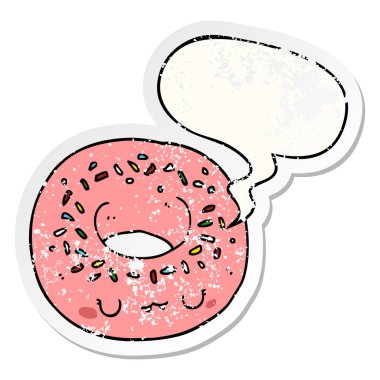 karikatür donut ve konuşma balonu sıkıntılı etiket