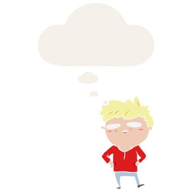 retro tarzında karikatür sabırsız adam ve düşünce balonu