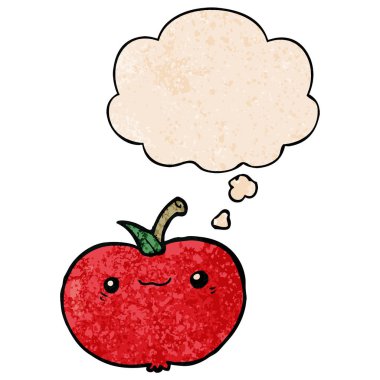 karikatür elma ve grunge doku desen tarzında düşünce balonu