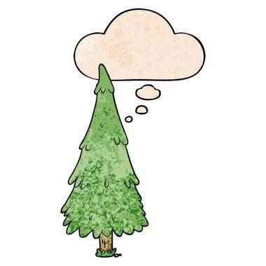 karikatür noel ağacı ve grunge doku patt düşünce balonu