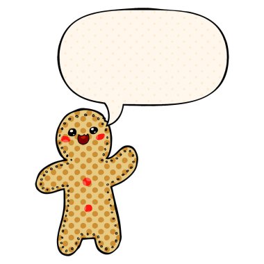 çizgi roman tarzında karikatür gingerbread adam ve konuşma balonu