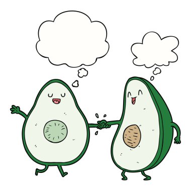 çizgi film dans avokado ve düşünce balonu