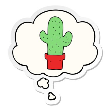 karikatür kaktüs ve baskılı bir etiket olarak kabarcık düşünce
