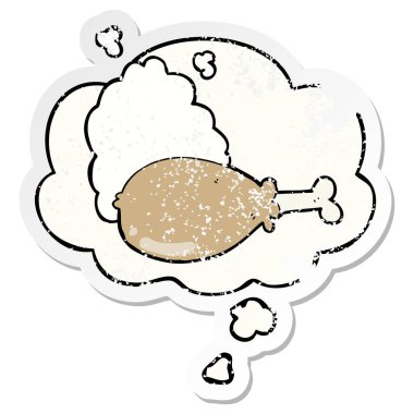 karikatür tavuk bacak ve sıkıntılı yıpranmış stic olarak kabarcık düşünce