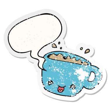 kahve karikatür fincan ve konuşma balonu sıkıntılı etiket