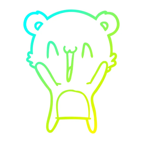 Baris gradien dingin menggambar kartun beruang bahagia - Stok Vektor