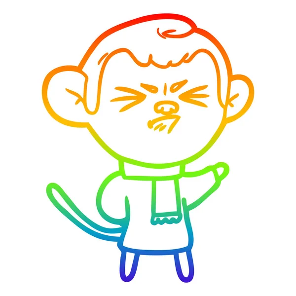 Rainbow gradient ligne dessin dessin animé ennuyé singe — Image vectorielle
