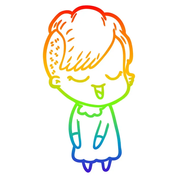 Arco-íris linha gradiente desenho feliz cartoon menina — Vetor de Stock