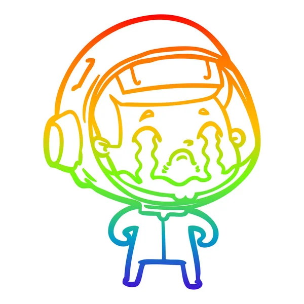 Rainbow gradient linje ritning tecknad Crying astronaut — Stock vektor