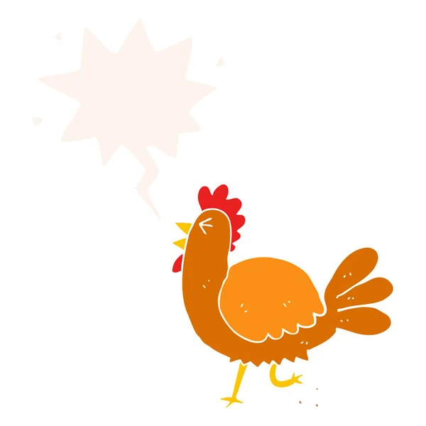 Cartoon rooster and speech bubble in retro style — Stock Vector