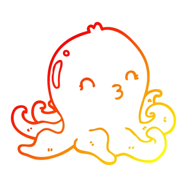 Línea de gradiente caliente dibujo de dibujos animados pulpo — Vector de stock