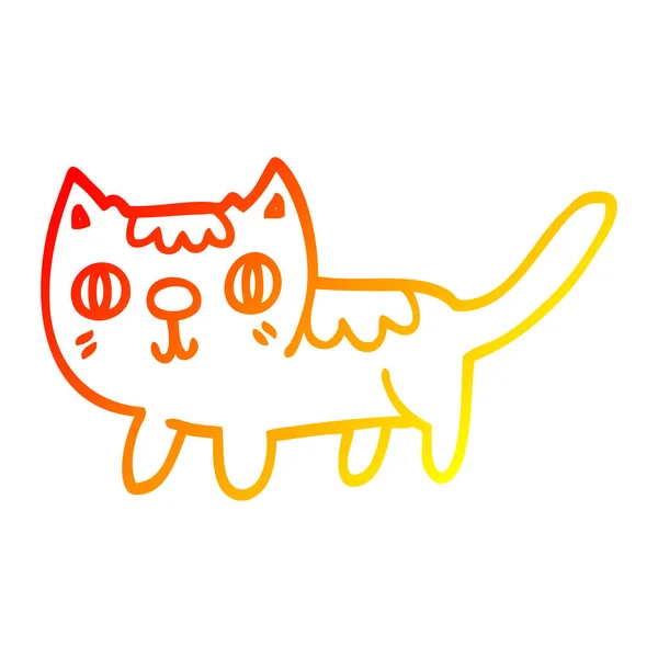 Linha gradiente quente desenho desenho desenho animado pequeno gato — Vetor de Stock